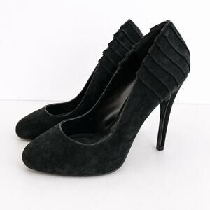 Aldo Black Suede Pumps Size 39 US 8.5 Pleated High Heel Shoes